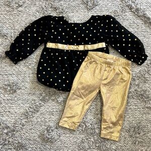 Healthtex Baby Girl Gold Stars 2-PC Outfit Set 6-9M GUC